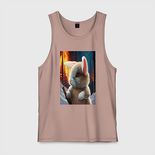 Мужская майка Заяц в огненном лесу / Пыльно-розовый – фото 1