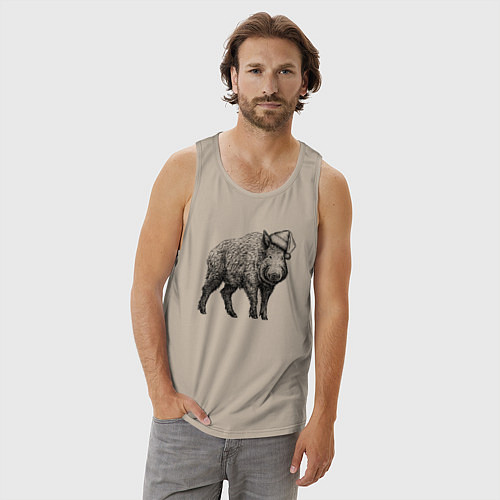 Мужская майка Кабан в новогоднем колпаке / Миндальный – фото 3