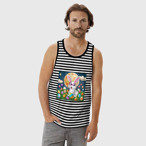 Мужская майка Зайчик ботаник / Черная тельняшка – фото 3