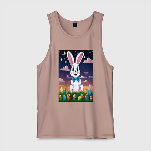 Мужская майка Заяц в бабочке под небом / Пыльно-розовый – фото 1