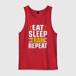 Майка мужская хлопок Eat sleep train, цвет: красный