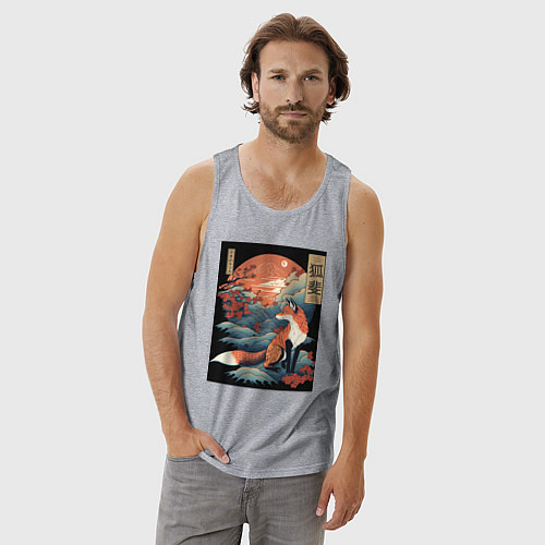 Мужская майка Лиса в японском стиле / Меланж – фото 3