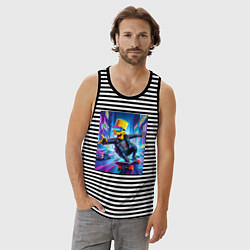 Майка мужская хлопок Барт Симпсон на скейтборде - нейросеть, цвет: черная тельняшка — фото 2