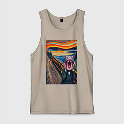 Майка мужская хлопок Бегемот кричит - мем живопись от нейросети, цвет: миндальный