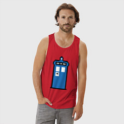 Майка мужская хлопок Tardis pixels, цвет: красный — фото 2