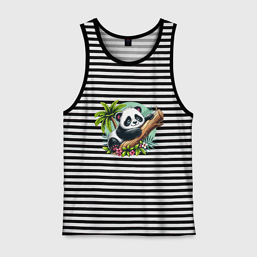 Мужская майка Панда в тропиках / Черная тельняшка – фото 1