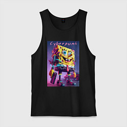 Мужская майка Sponge Bob with a pistol - cyberpunk ai art