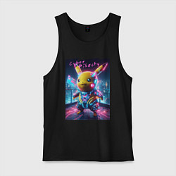 Майка мужская хлопок Cyber Pikachu - neon glow ai art fantasy, цвет: черный