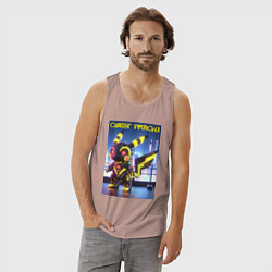 Майка мужская хлопок Cyber pikachu - ai art neon glow fantasy, цвет: пыльно-розовый — фото 2