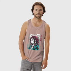 Майка мужская хлопок Тандзиро с длинными волосами Клинок рассекающий де, цвет: пыльно-розовый — фото 2