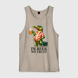Майка мужская хлопок Мы верим в пиво - девиз, цвет: миндальный