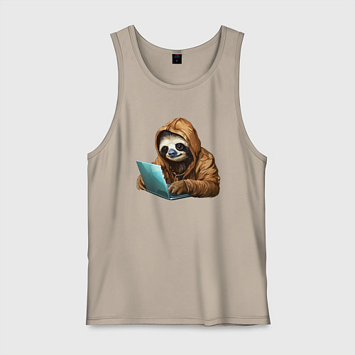 Мужская майка Ленивец за ноутбуком / Миндальный – фото 1