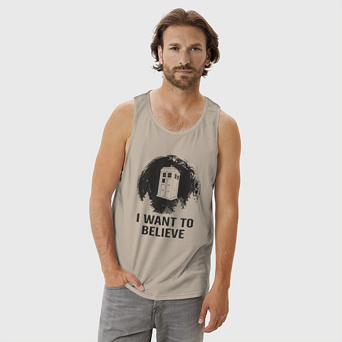 Мужская майка Тардис - хочу верить / Миндальный – фото 3