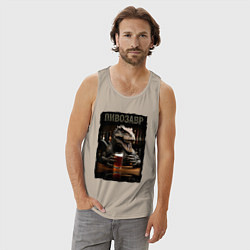 Майка мужская хлопок Пивозавр в баре, цвет: миндальный — фото 2