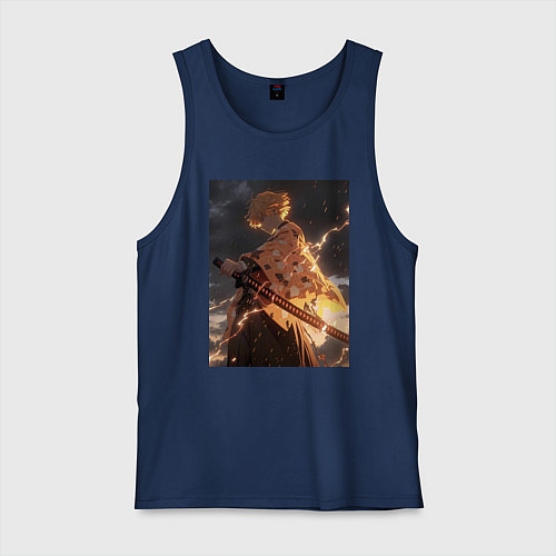 Мужская майка Клинок, рассекающий демонов Дзэнъицу Агацума молни / Тёмно-синий – фото 1