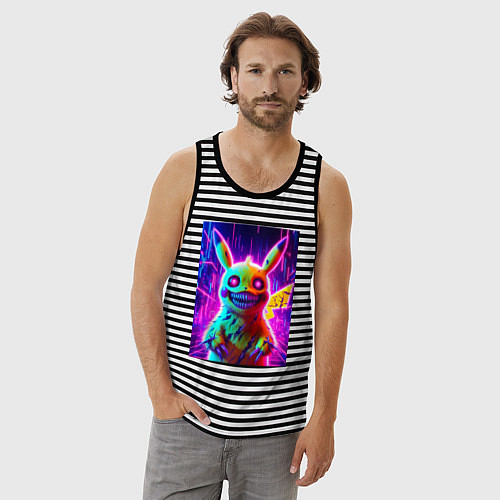 Мужская майка Пикачу монстр - хэллоуинский хоррор / Черная тельняшка – фото 3