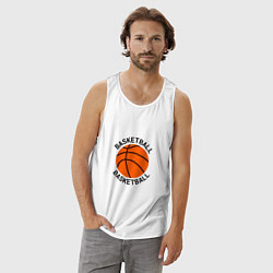 Майка мужская хлопок Эмблема баскетбольный мяч basketball, цвет: белый — фото 2