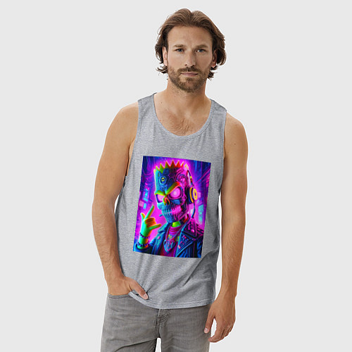 Мужская майка Cyber skeleton of Bart Simpson - neon glow / Меланж – фото 3