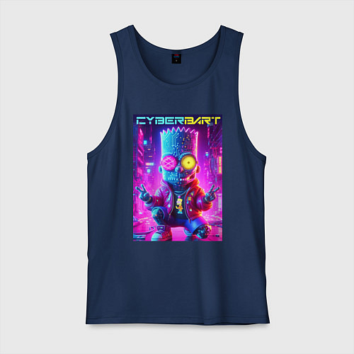 Мужская майка Cyber Bart in metropolis - neon glow / Тёмно-синий – фото 1