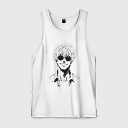 Майка мужская хлопок Магическая битва Сатору Годзё в очках, цвет: белый