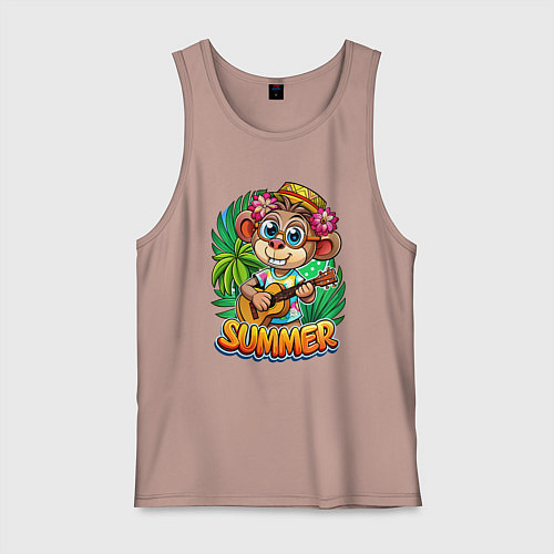 Мужская майка Обезьянка с гитарой летний вайб / Пыльно-розовый – фото 1