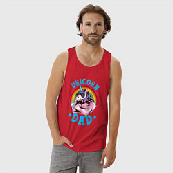 Майка мужская хлопок Папа единорог, цвет: красный — фото 2