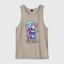 Мужская майка Смерть в балахоне сидит на надгробии