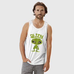 Майка мужская хлопок Зеленый человечек пришелец, цвет: белый — фото 2