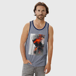 Майка мужская хлопок Киберпанк самурай, цвет: синяя тельняшка — фото 2