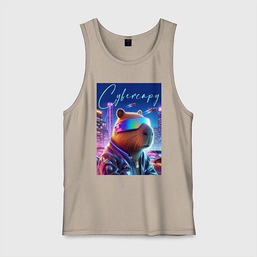 Мужская майка Cyber capybara - neon metropolis / Миндальный – фото 1
