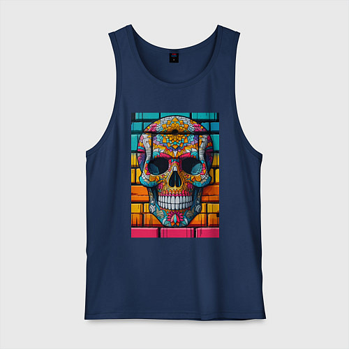 Мужская майка Череп - граффити от нейросети / Тёмно-синий – фото 1