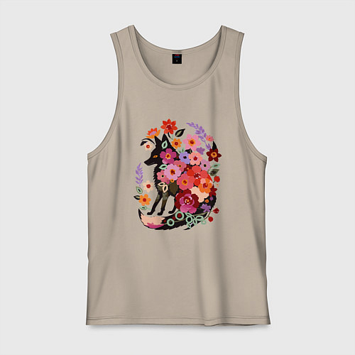 Мужская майка Лиса цветочный силуэт / Миндальный – фото 1