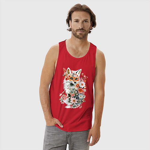 Мужская майка Лисий контур из цветов / Красный – фото 3