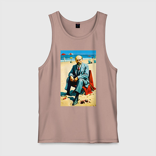 Мужская майка Великий вождь Ленин на пляже - Биарриц / Пыльно-розовый – фото 1