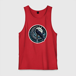Майка мужская хлопок Полнолуние ворон с мечом, цвет: красный