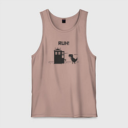 Майка мужская хлопок Тардис и динозаврик пиксельный, цвет: пыльно-розовый