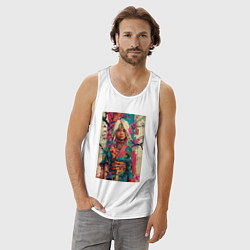 Майка мужская хлопок Белокурая индейская девушка в японском кимоно - жи, цвет: белый — фото 2
