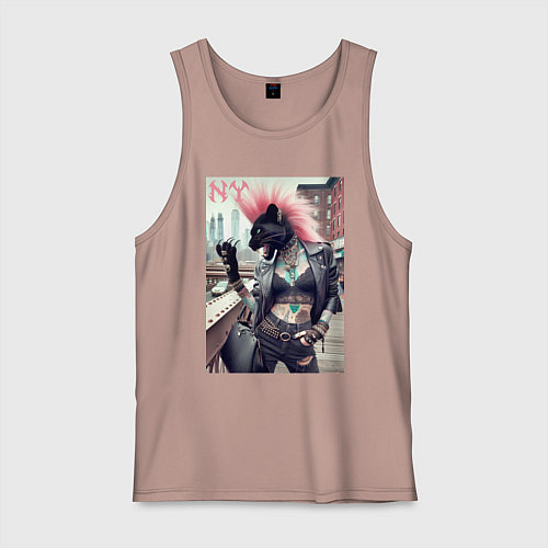 Мужская майка Крутая пантера панк из Нью-Йорка - нейросеть / Пыльно-розовый – фото 1