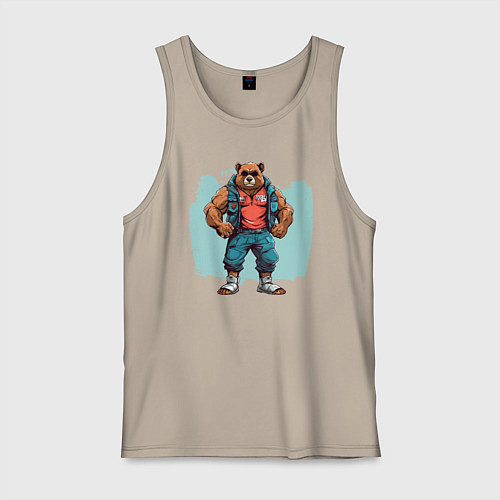 Мужская майка Медведь на стиле / Миндальный – фото 1