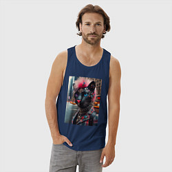 Майка мужская хлопок Голубоглазая пантера модница из Нью-Йорка - нейрос, цвет: тёмно-синий — фото 2