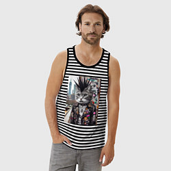 Майка мужская хлопок Нью-Йоркский панк музыкант - нейросеть, цвет: черная тельняшка — фото 2