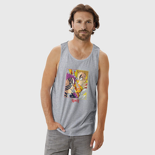 Мужская майка Клинок рассекающий демонов битва Ренгоку и Акадза / Меланж – фото 3