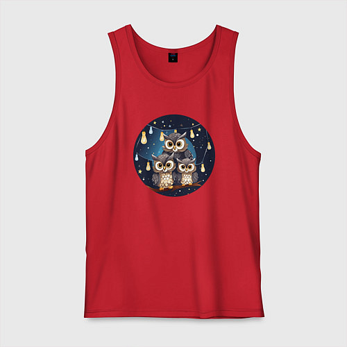 Мужская майка Семья сов ночью / Красный – фото 1