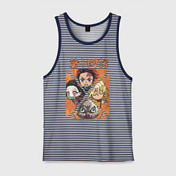 Майка мужская хлопок Тандзиро Незуко Инозука и Зеницу Клинок рассекающи, цвет: синяя тельняшка