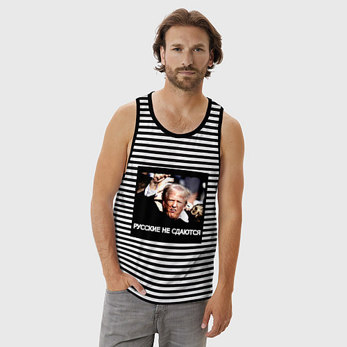 Мужская майка Мем Трамп после покушения: русские не сдаются / Черная тельняшка – фото 3