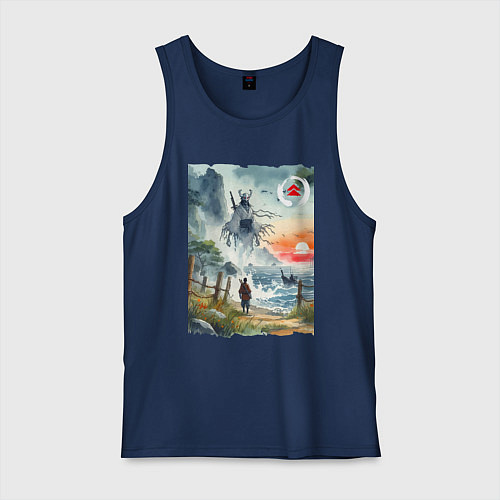 Мужская майка Ghost of Tsushima - watercolor / Тёмно-синий – фото 1