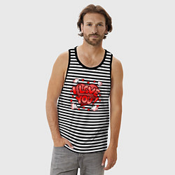 Майка мужская хлопок Сердечко - я тебя люблю, цвет: черная тельняшка — фото 2