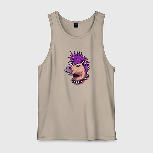 Мужская майка Капибара с фиолетовым ирокезом / Миндальный – фото 1