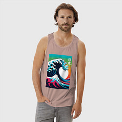 Майка мужская хлопок Japanese wave - ai art, цвет: пыльно-розовый — фото 2