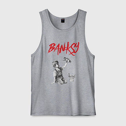 Мужская майка Стрит арт граффити Бэнкси - мальчик / Меланж – фото 1